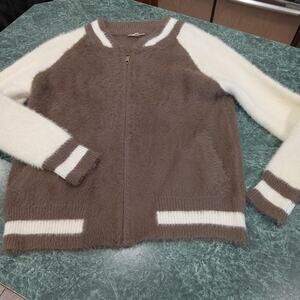 Easel Los Angeles Faux Fur Fuzzy Women's Varsity Style Baseball Jacket Sz M/L